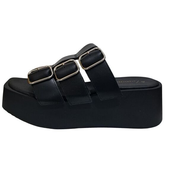 Anthropologie Triple Buckle Straps Chunky Platform Sandals Goth Boho Sz 38 Black - Picture 7 of 16